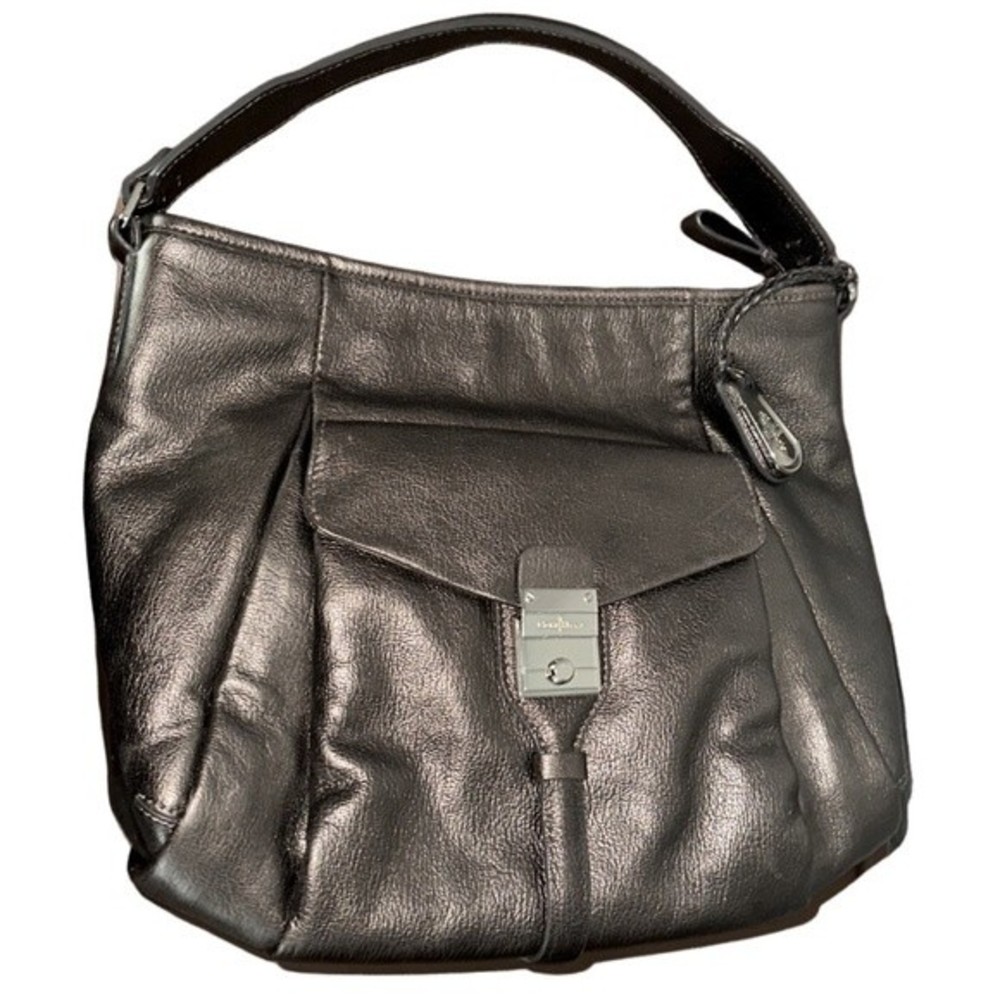 COLE HAAN  silver gray leather shoulder bag purse